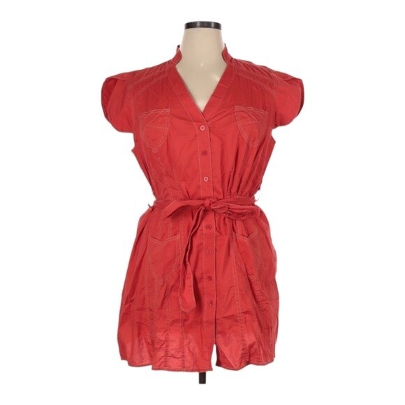 Ashley Stewart Dresses & Skirts - Ashley Stewart Shirt Dress Size 14W Short Sleeve V-Neck Mini‎ Belted Tie Waist